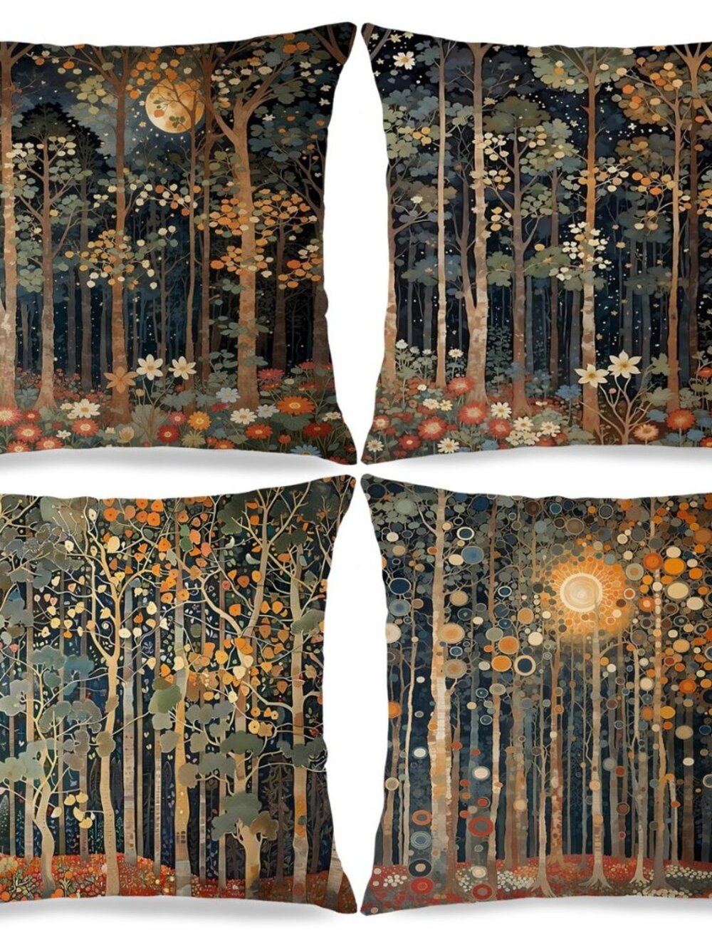 Rustic William Morris Inspired Autumn Forest Decor Throw Pillow Covers 18x18 Set